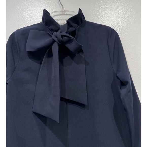 Tuckernuck Navy Blue Daphne Dress Women’s Size Small Bow Tie Ruffle Neck Pockets - Picture 6 of 10